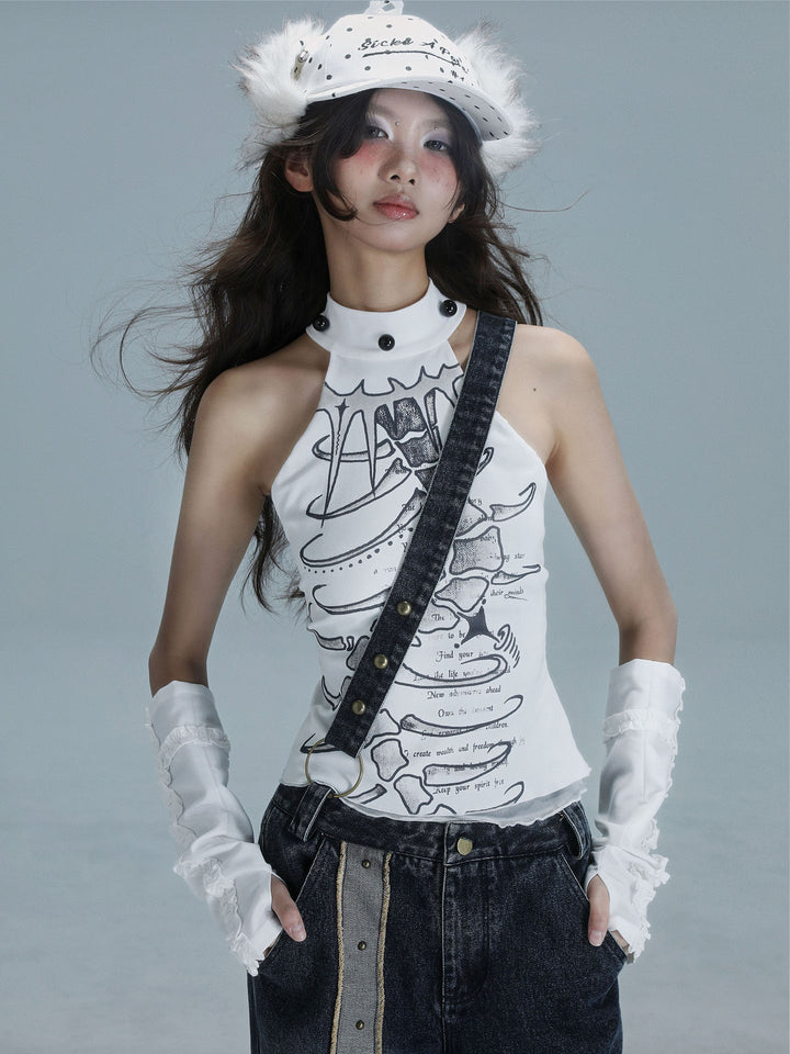 Gothic Spine Graphic Halter Tank Top