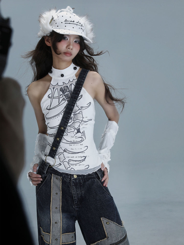Gothic Spine Graphic Halter Tank Top