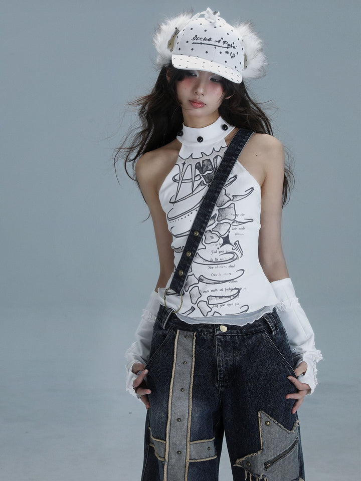 Gothic Spine Graphic Halter Tank Top