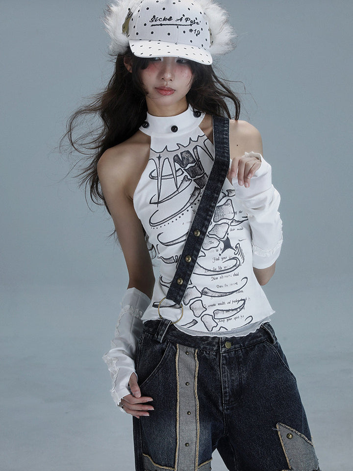 Gothic Spine Graphic Halter Tank Top