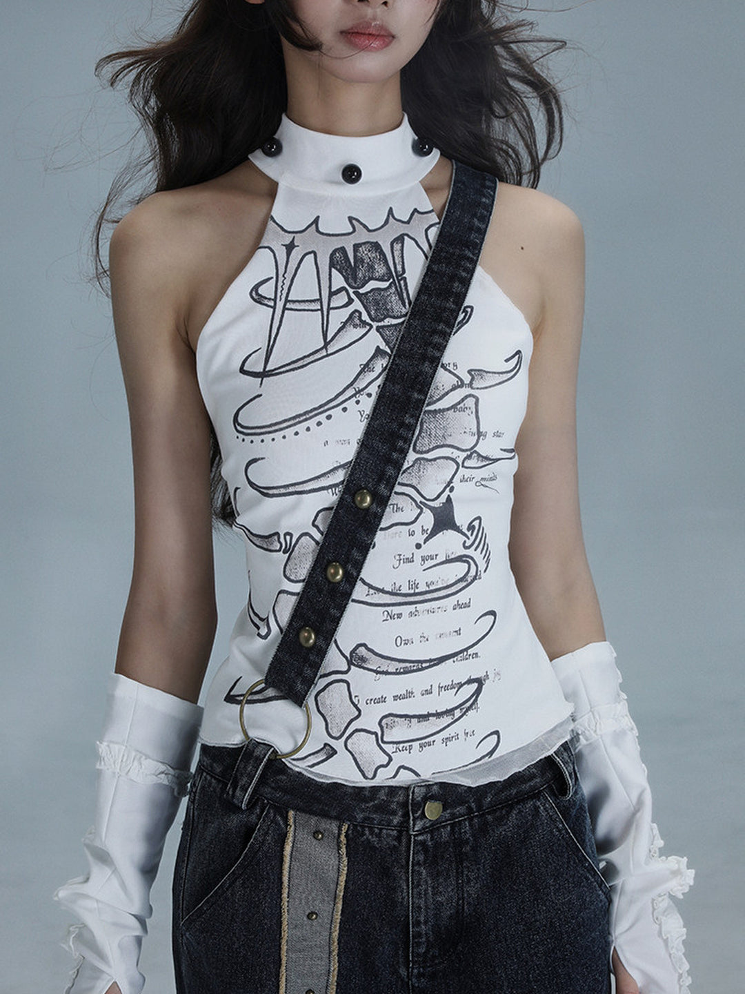 Gothic Spine Graphic Halter Tank Top
