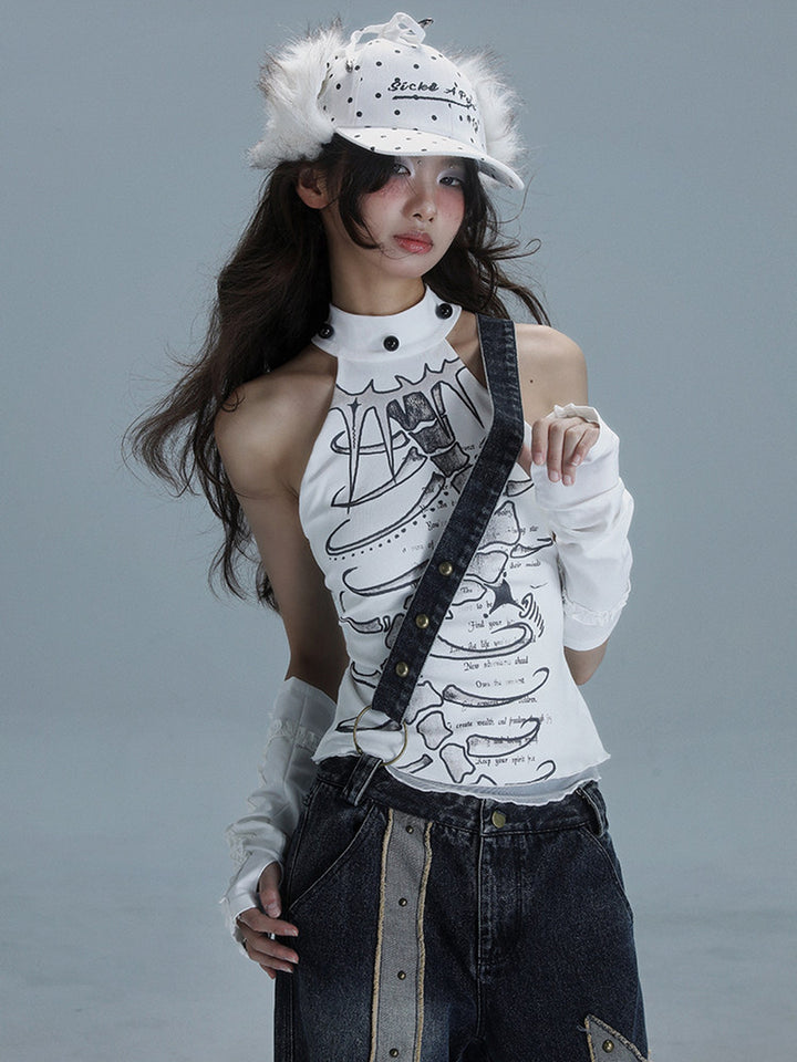 Gothic Spine Graphic Halter Tank Top