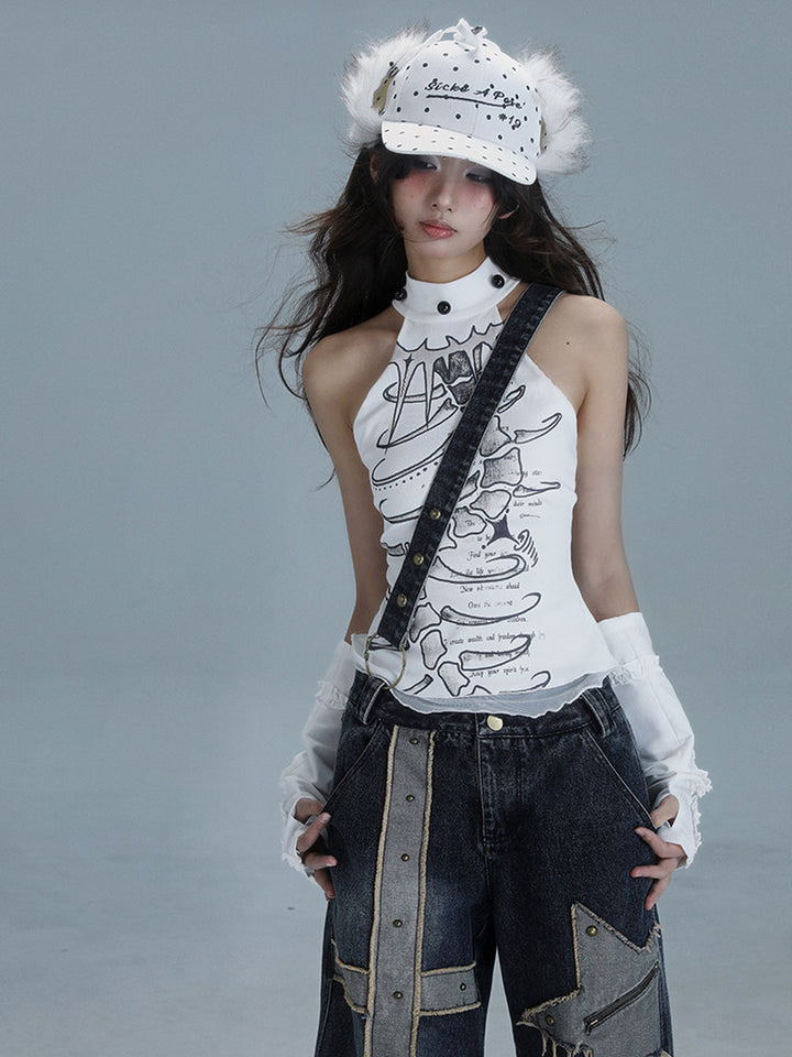 Gothic Spine Graphic Halter Tank Top