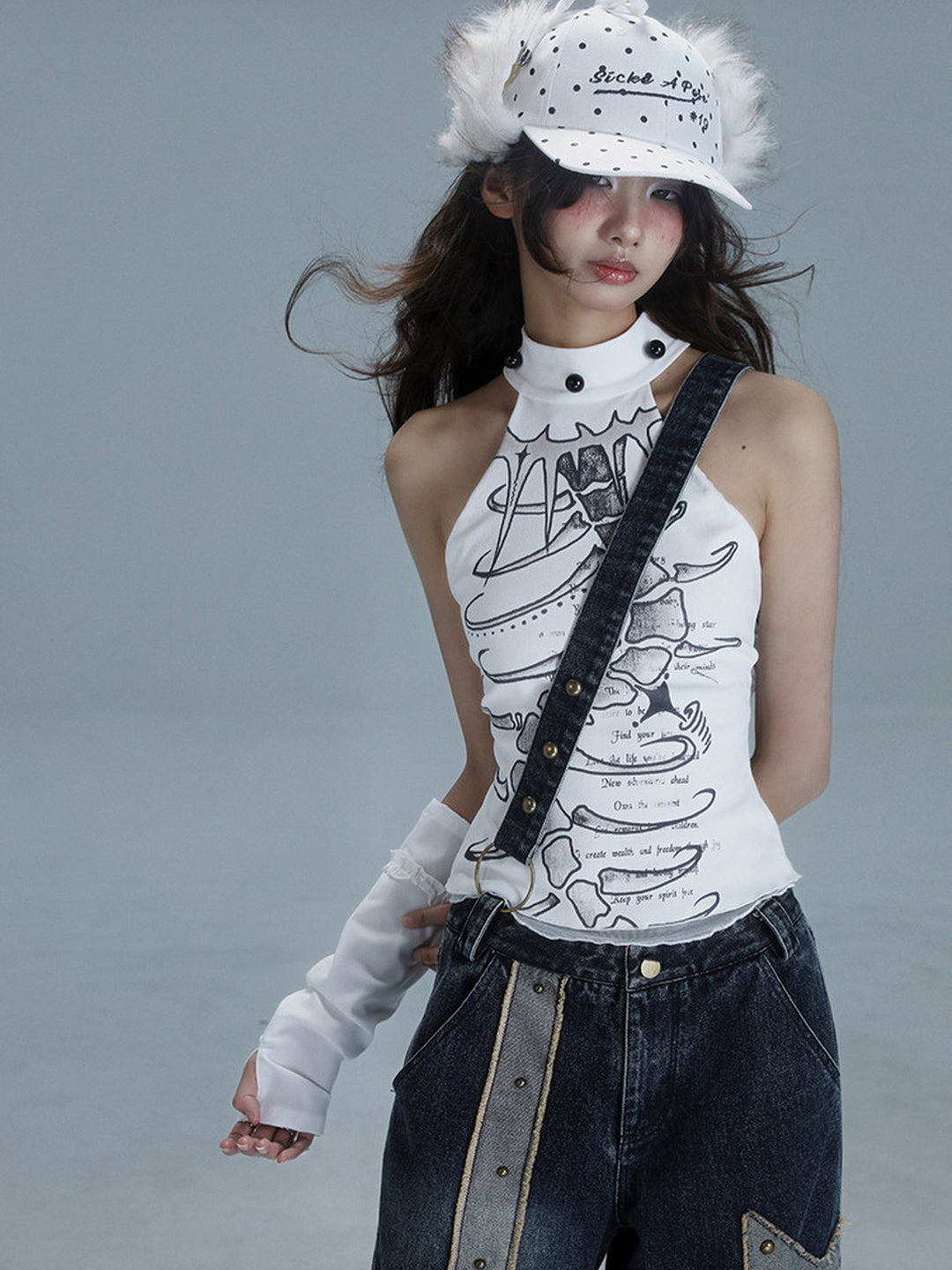 Gothic Spine Graphic Halter Tank Top