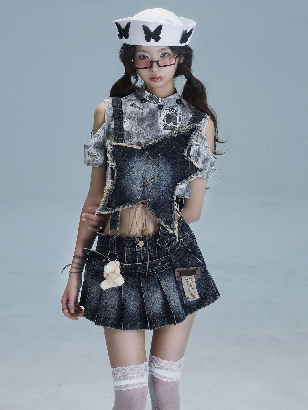 Y2K Detachable Bib Denim Skort
