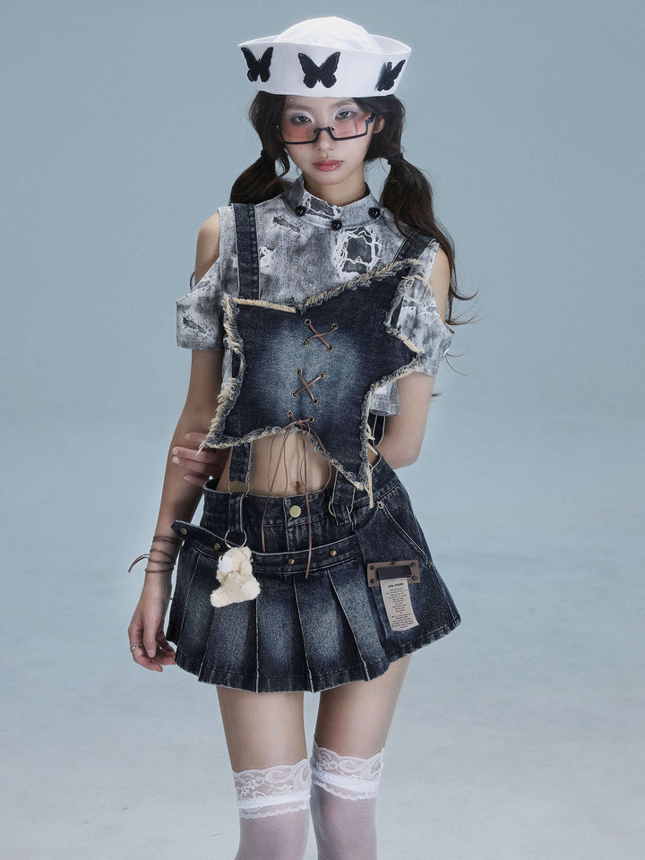 Y2K Detachable Bib Denim Skort