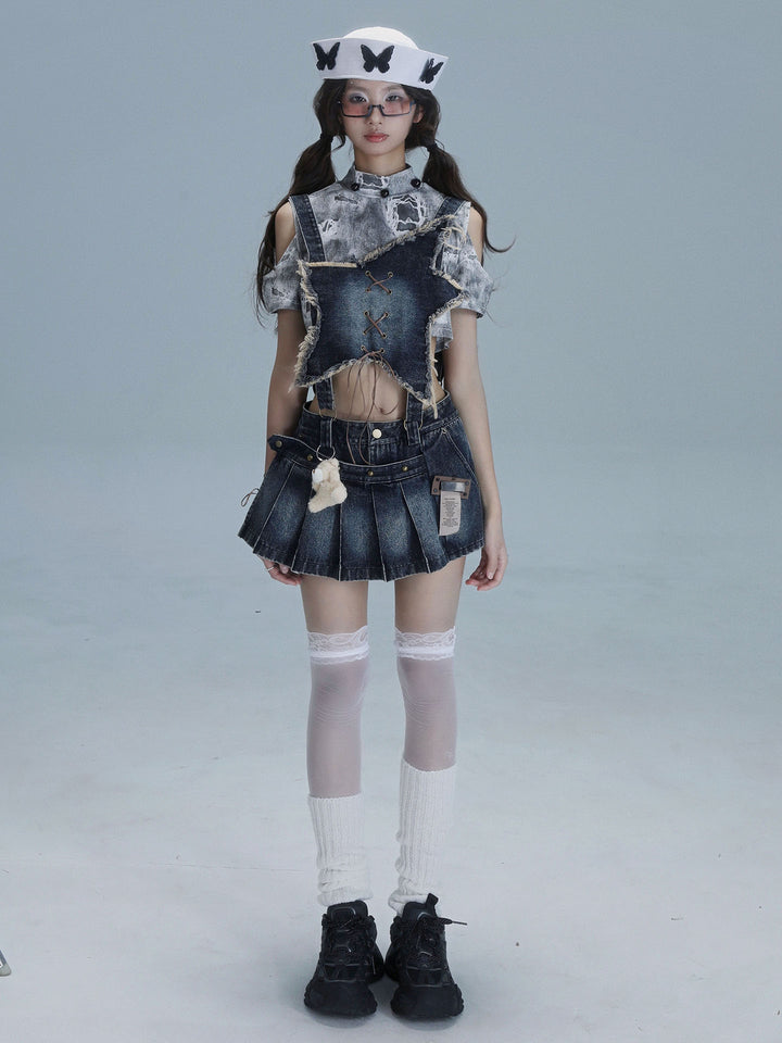 Y2K Detachable Bib Denim Skort