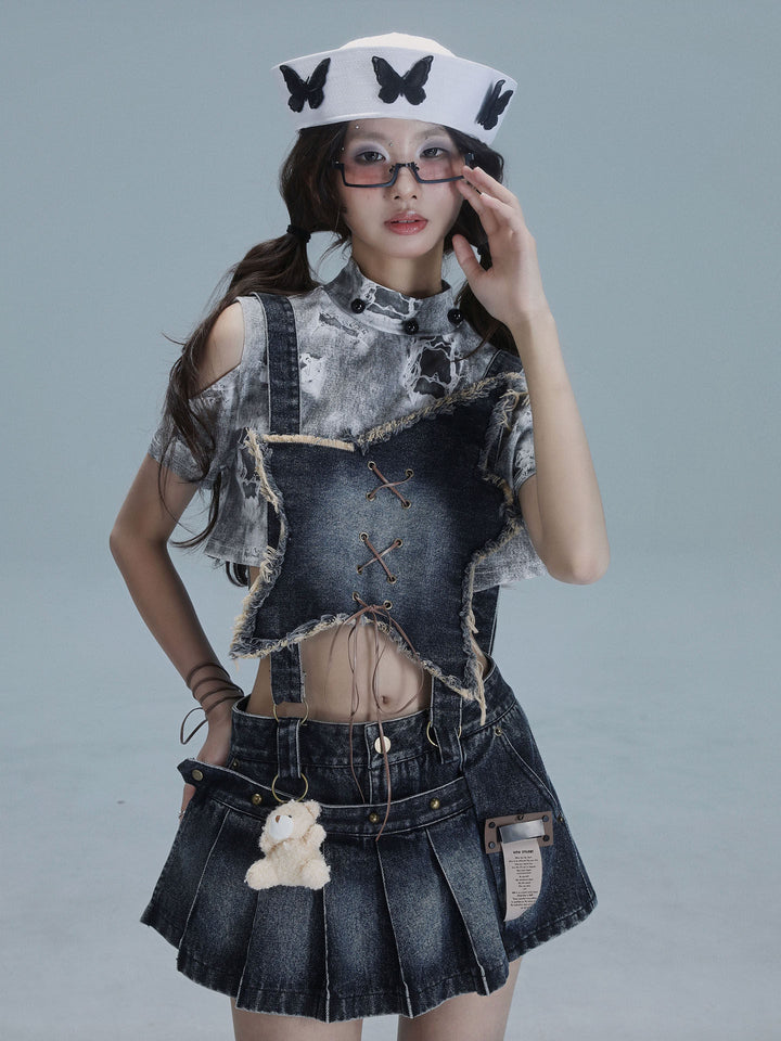Y2K Detachable Bib Denim Skort