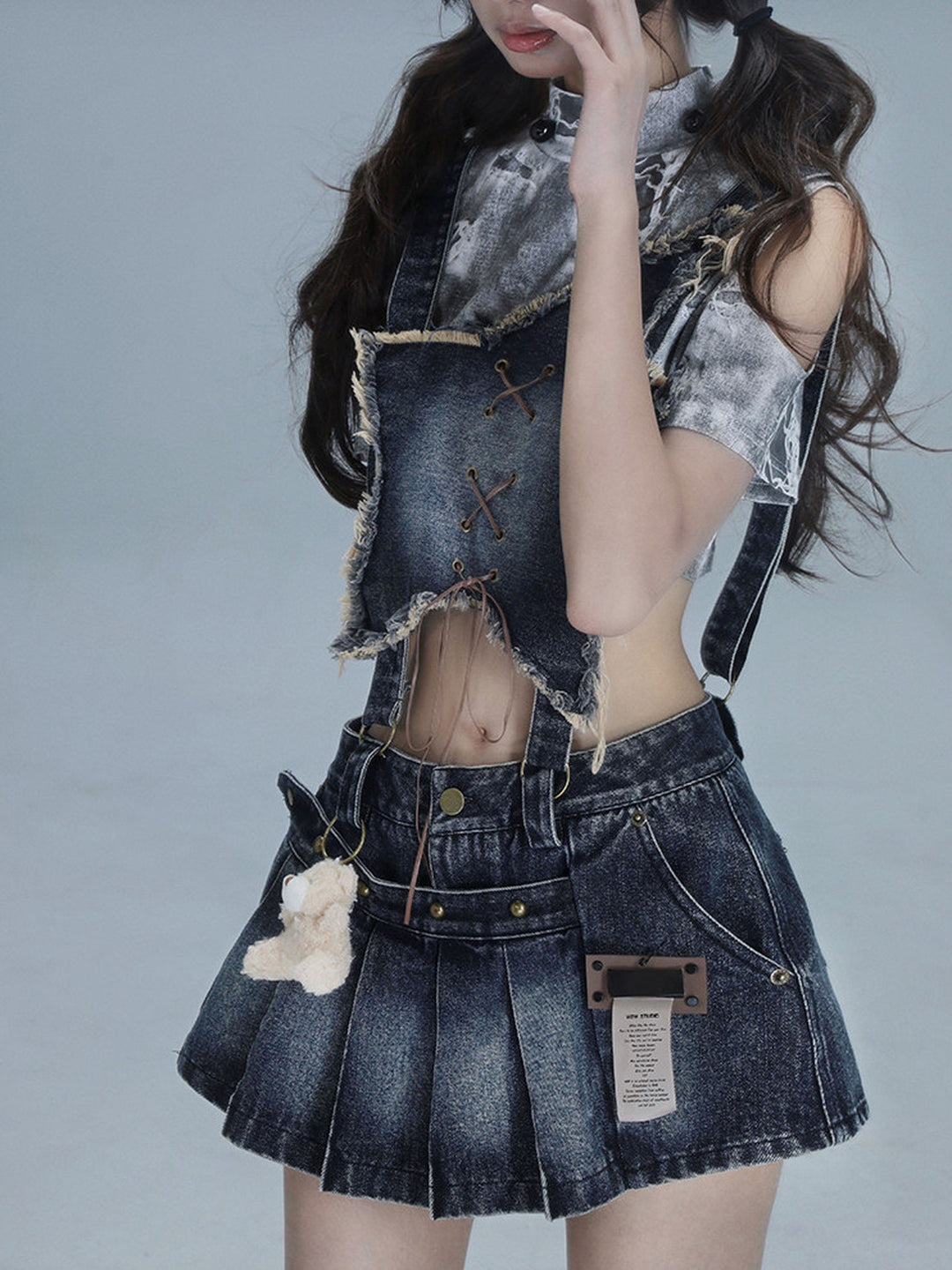 Y2K Detachable Bib Denim Skort