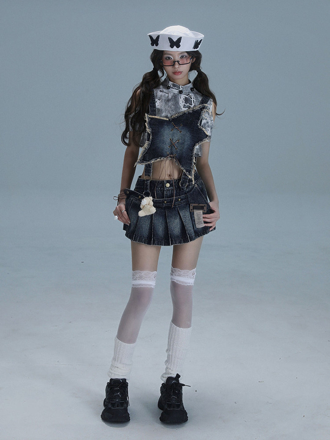 Y2K Detachable Bib Denim Skort