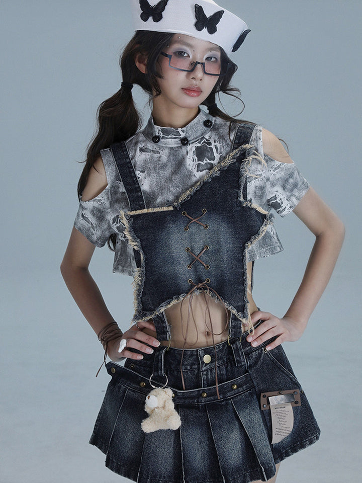 Y2K Detachable Bib Denim Skort