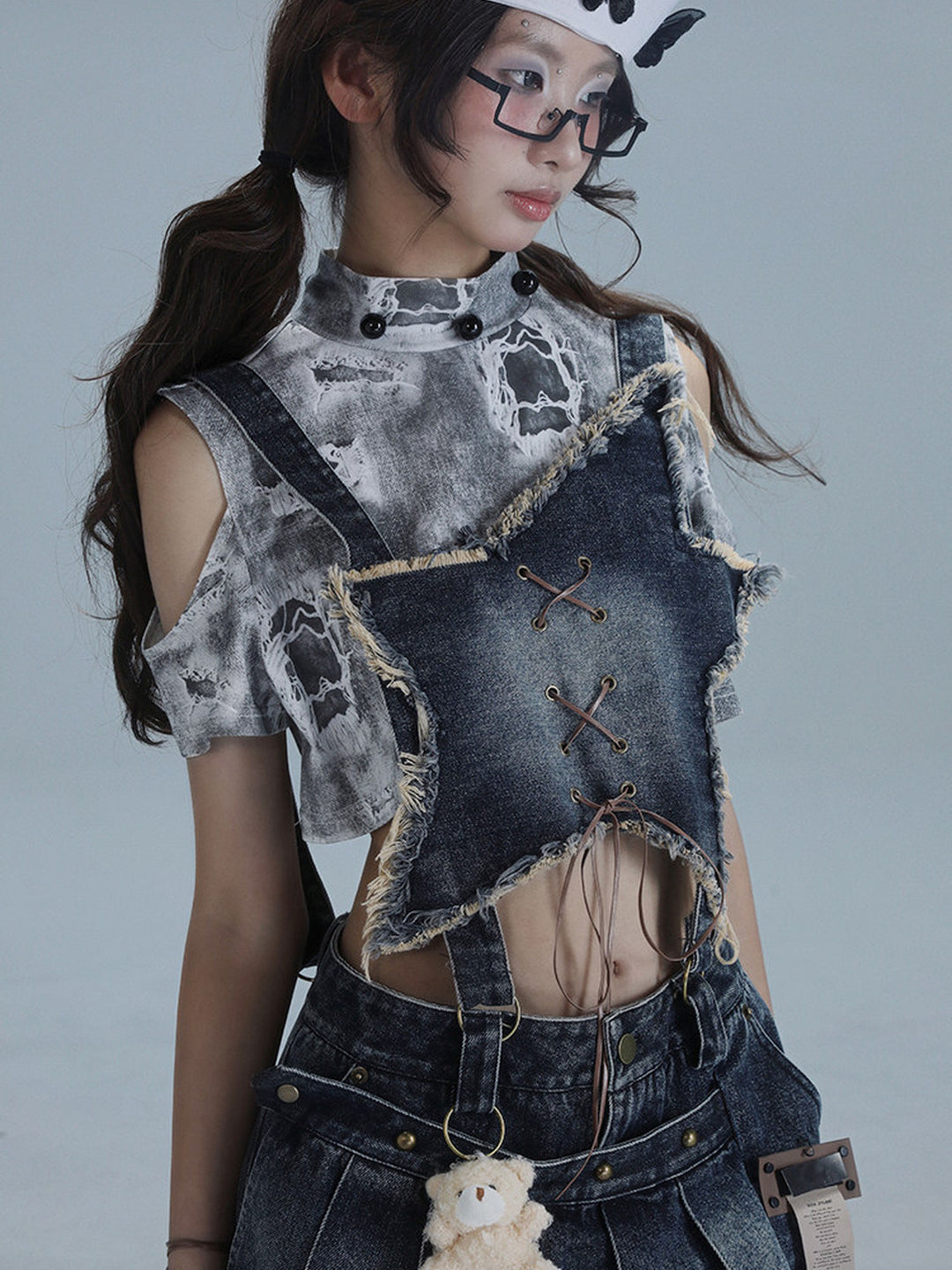 Y2K Detachable Bib Denim Skort