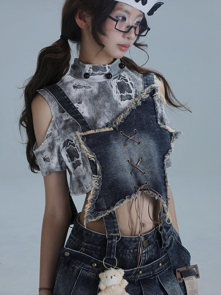 Y2K Detachable Bib Denim Skort