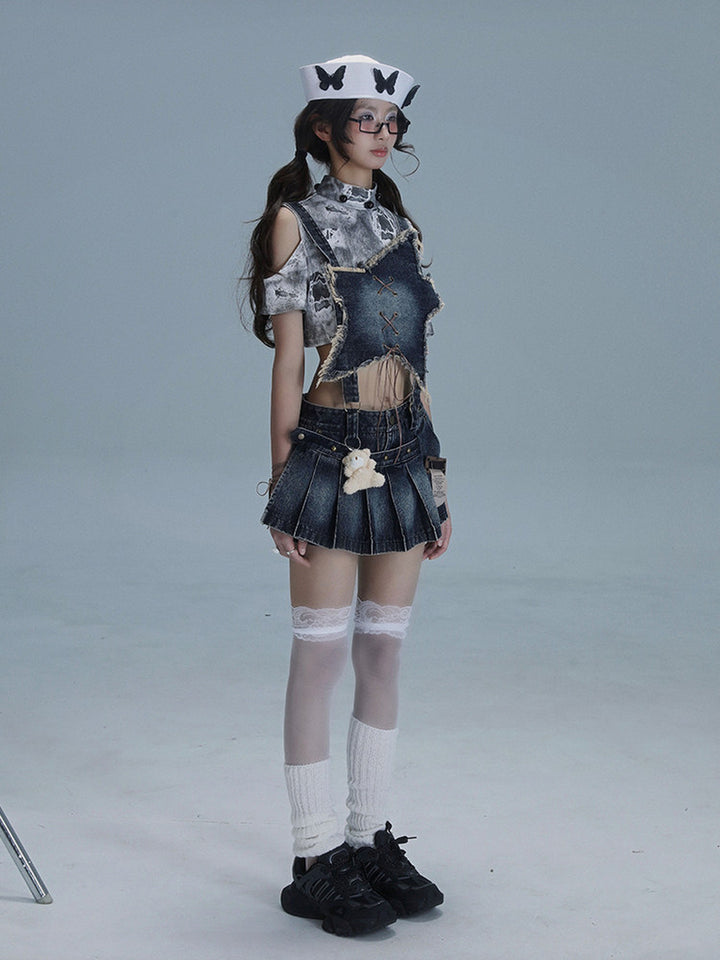 Y2K Detachable Bib Denim Skort
