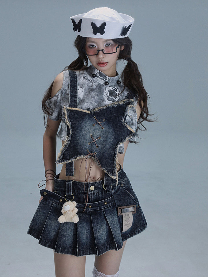 Y2K Detachable Bib Denim Skort