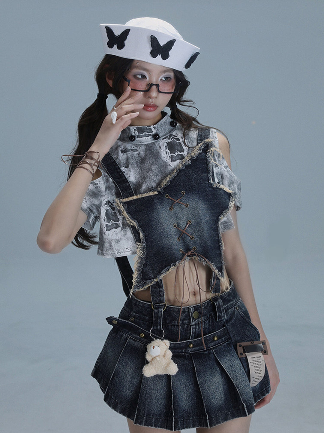 Y2K Detachable Bib Denim Skort