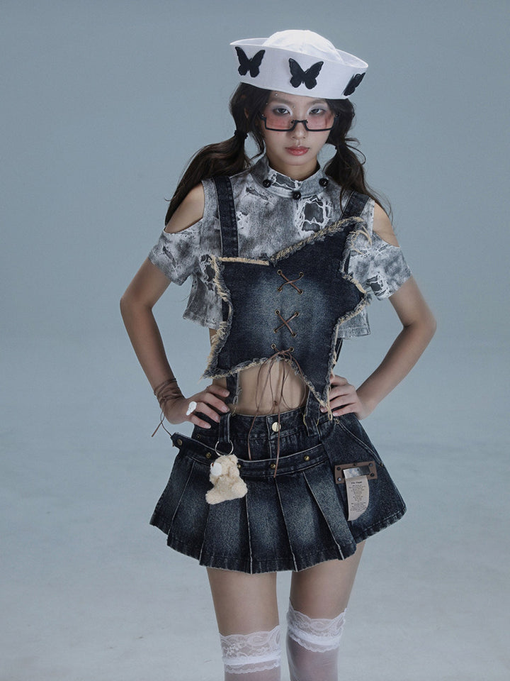 Y2K Detachable Bib Denim Skort