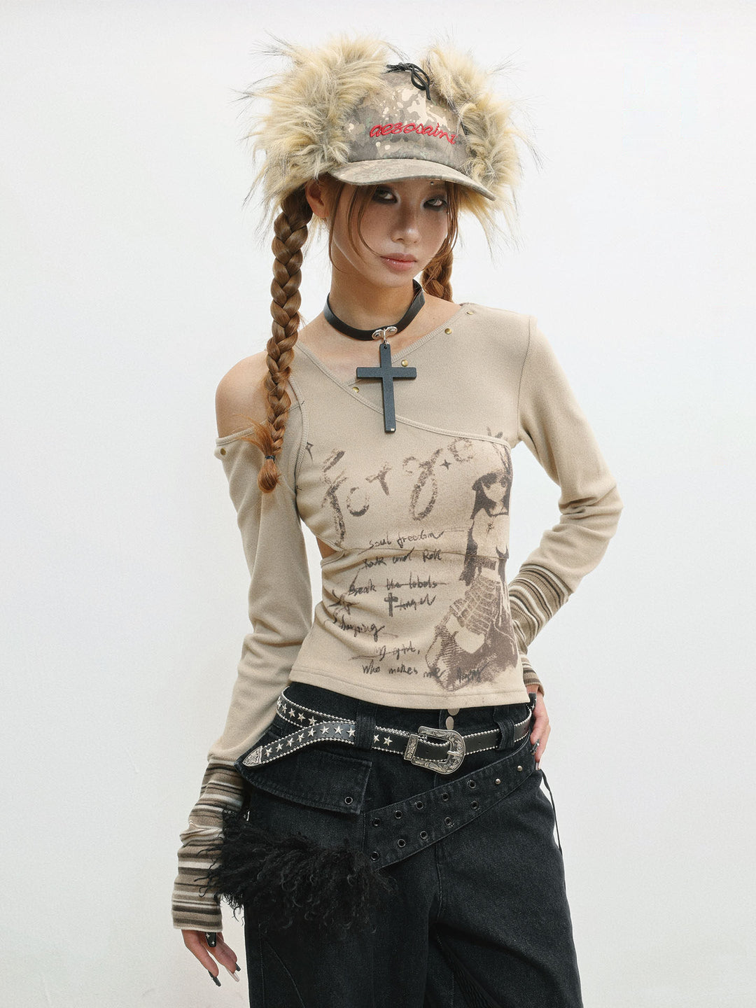Y2K Asymmetric Cutout Knit Top