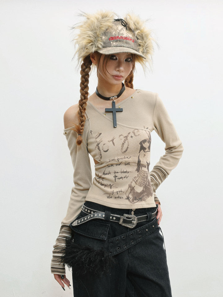 Y2K Asymmetric Cutout Knit Top