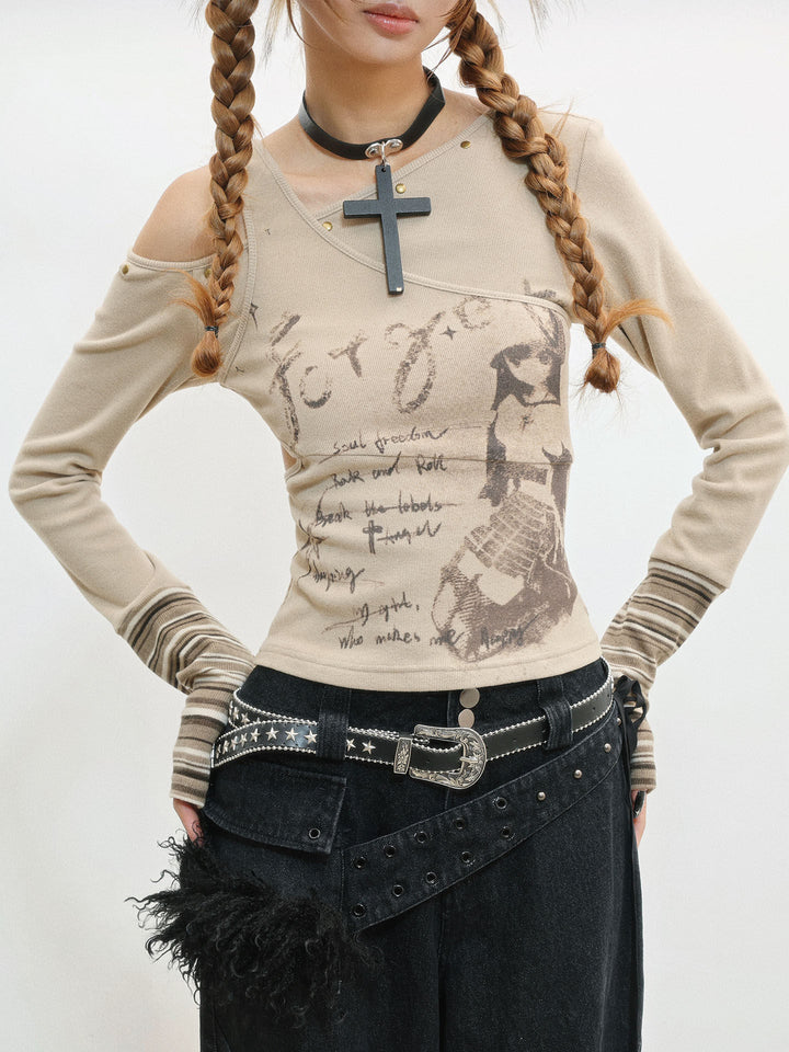 Y2K Asymmetric Cutout Knit Top