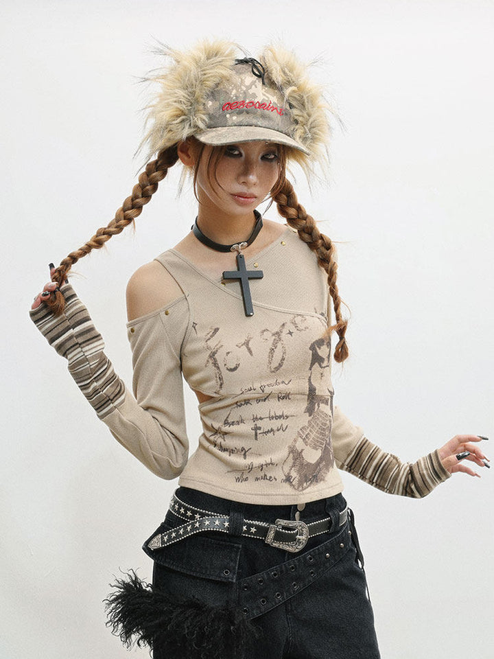 Y2K Asymmetric Cutout Knit Top