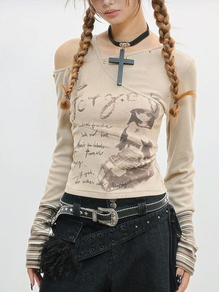 Y2K Asymmetric Cutout Knit Top