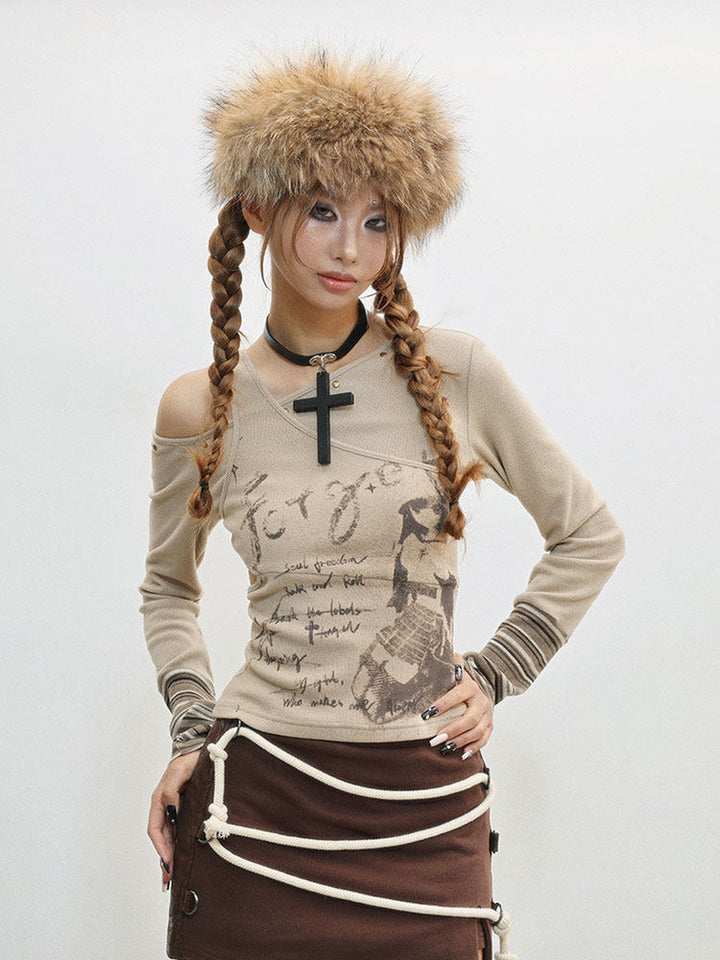 Y2K Asymmetric Cutout Knit Top