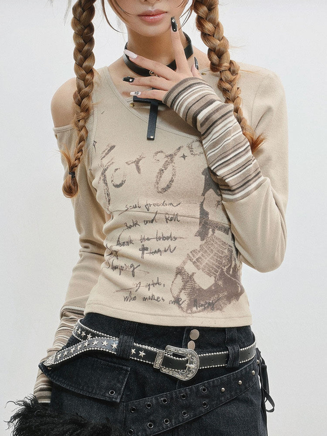 Y2K Asymmetric Cutout Knit Top