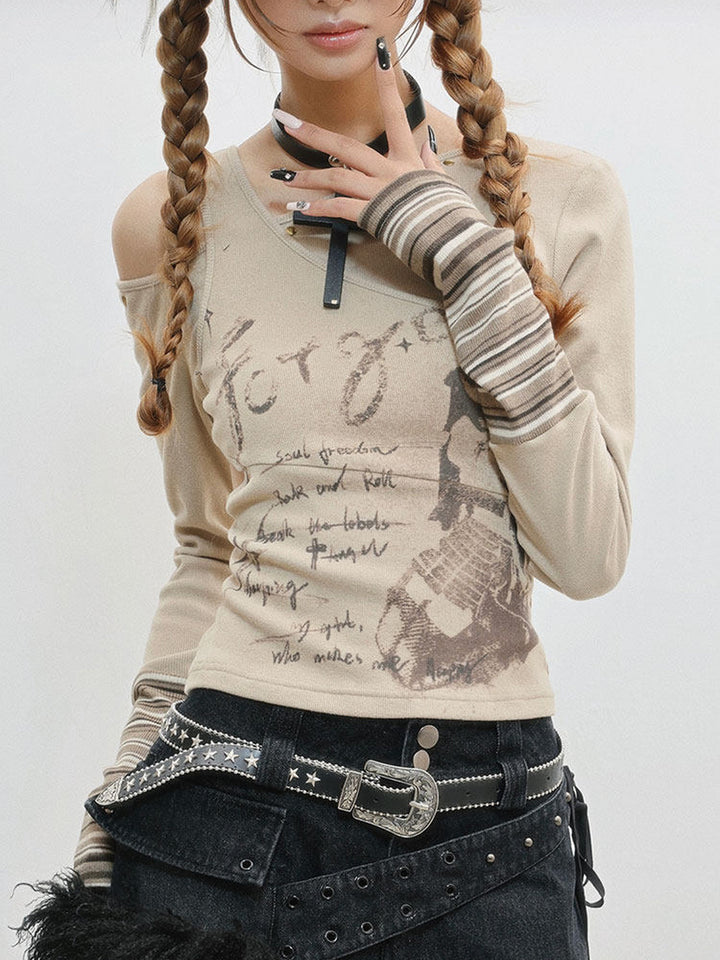 Y2K Asymmetric Cutout Knit Top