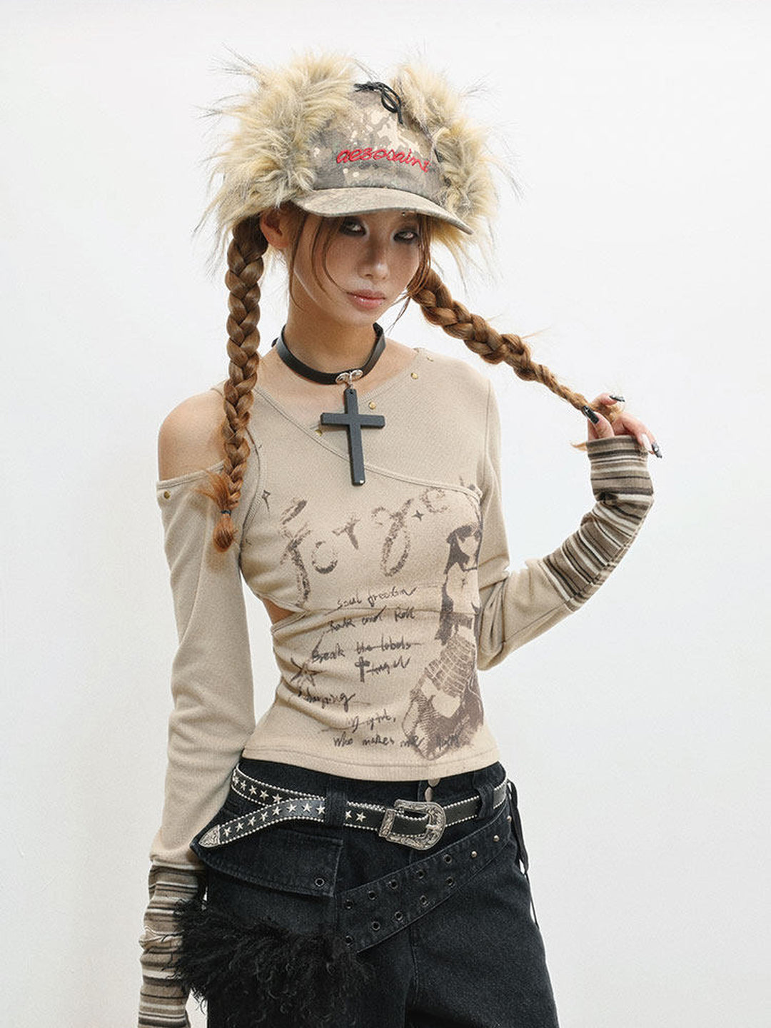 Y2K Asymmetric Cutout Knit Top