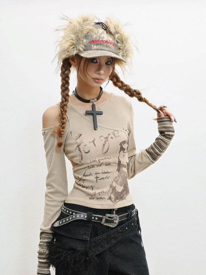 Y2K Asymmetric Cutout Knit Top