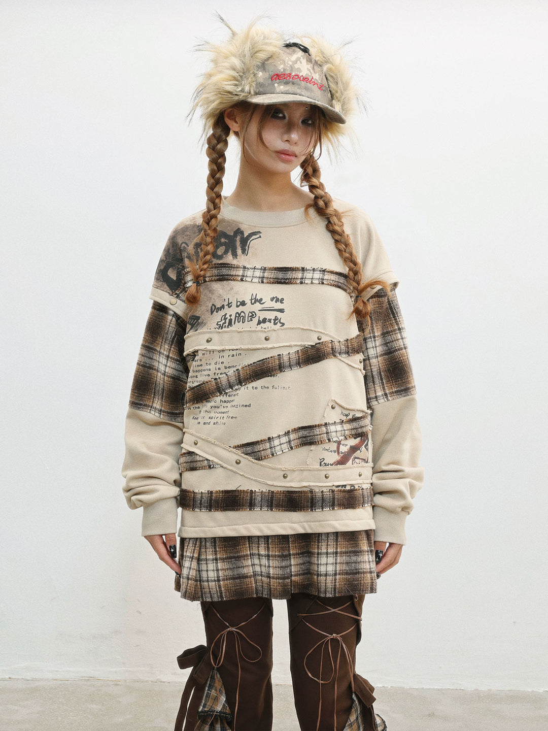 Grunge Plaid Patchwork Sweatshirt