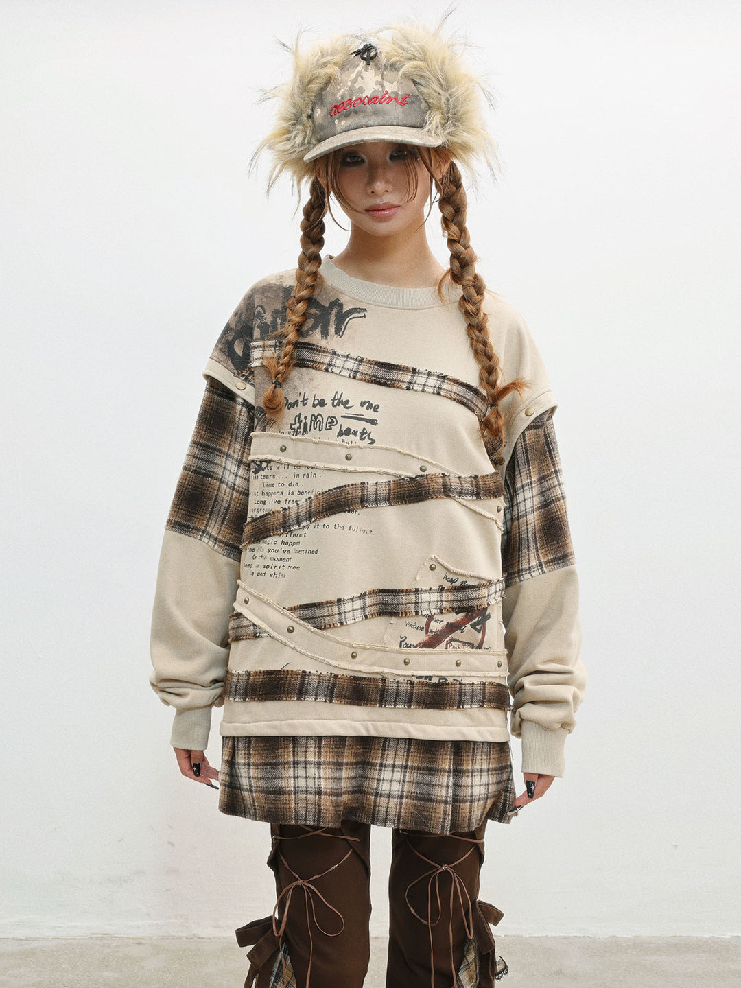 Grunge Plaid Patchwork Sweatshirt