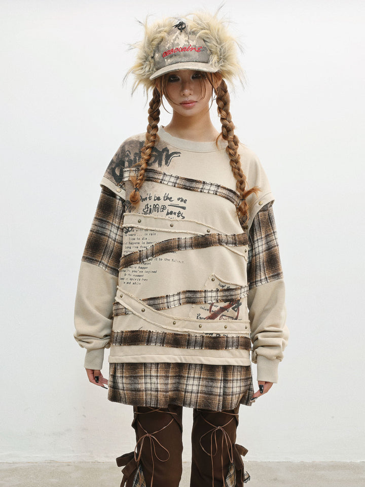 Grunge Plaid Patchwork Sweatshirt