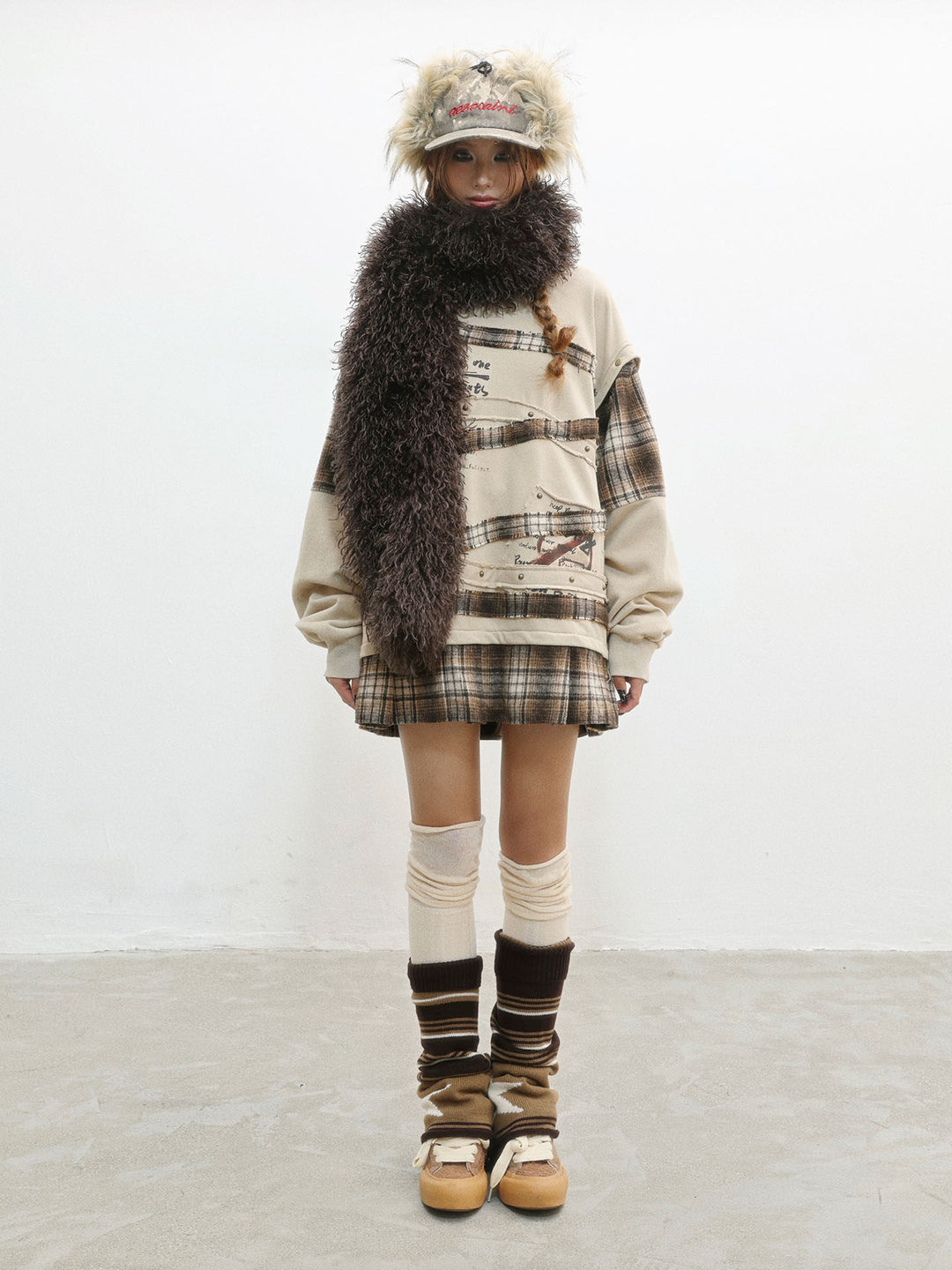 Grunge Plaid Patchwork Sweatshirt