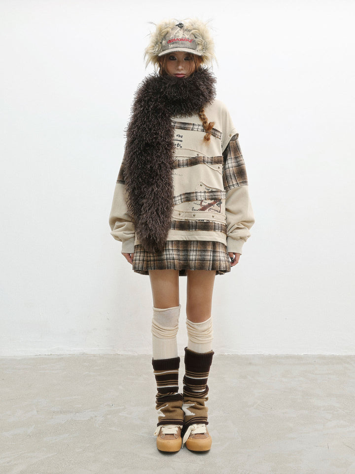 Grunge Plaid Patchwork Sweatshirt