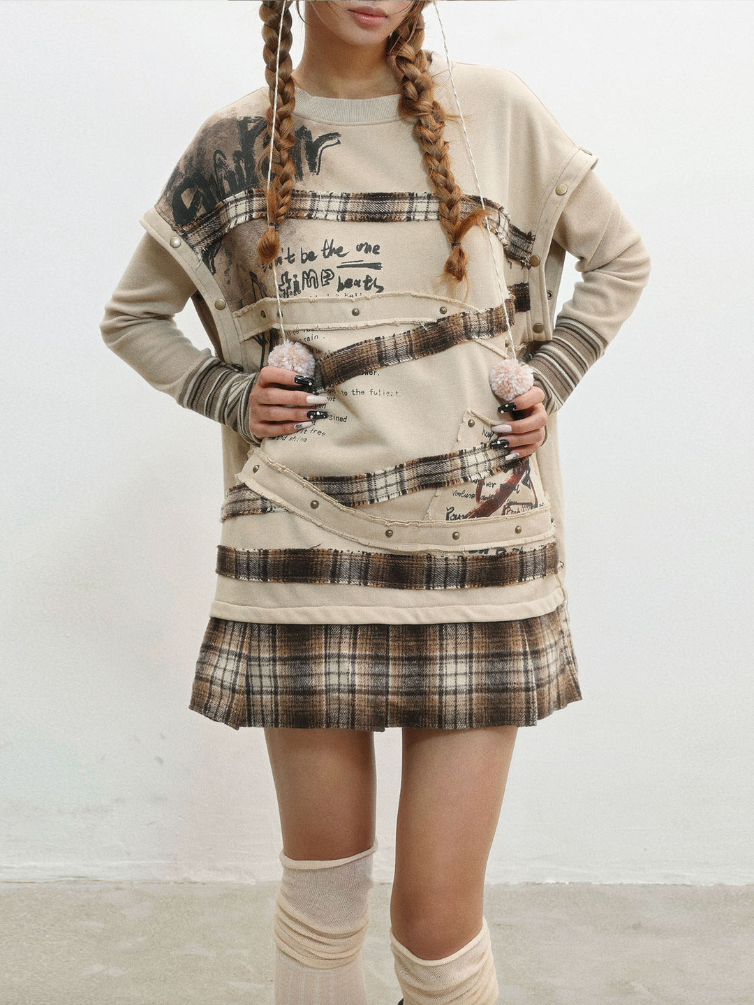 Grunge Plaid Patchwork Sweatshirt