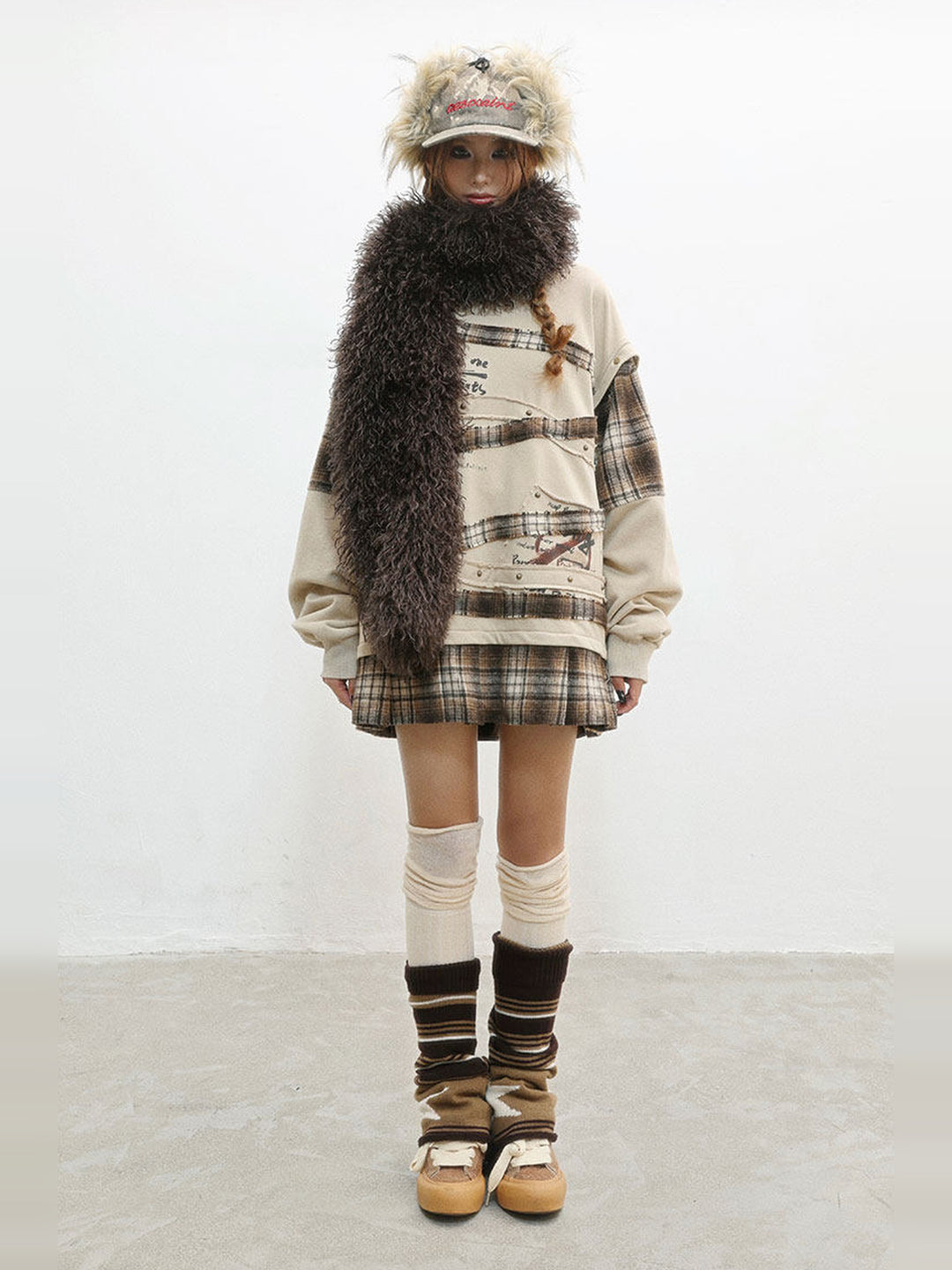 Grunge Plaid Patchwork Sweatshirt