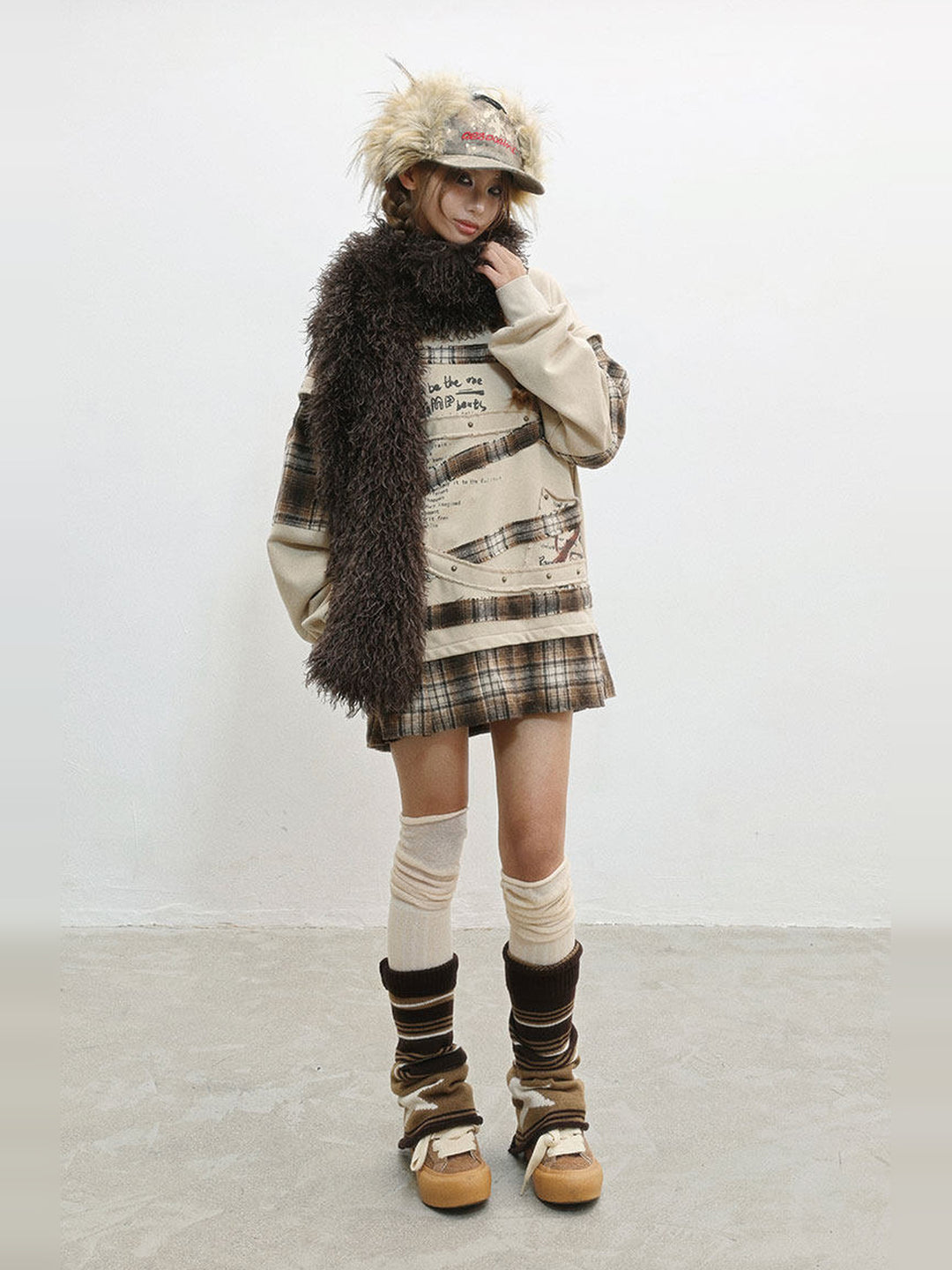 Grunge Plaid Patchwork Sweatshirt