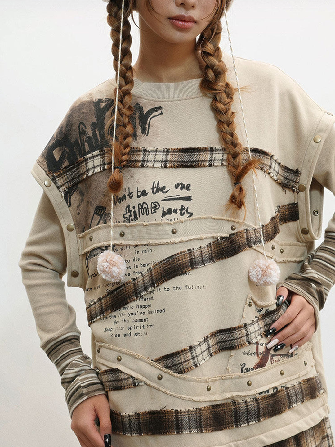 Grunge Plaid Patchwork Sweatshirt