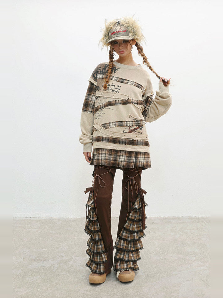 Grunge Plaid Patchwork Sweatshirt