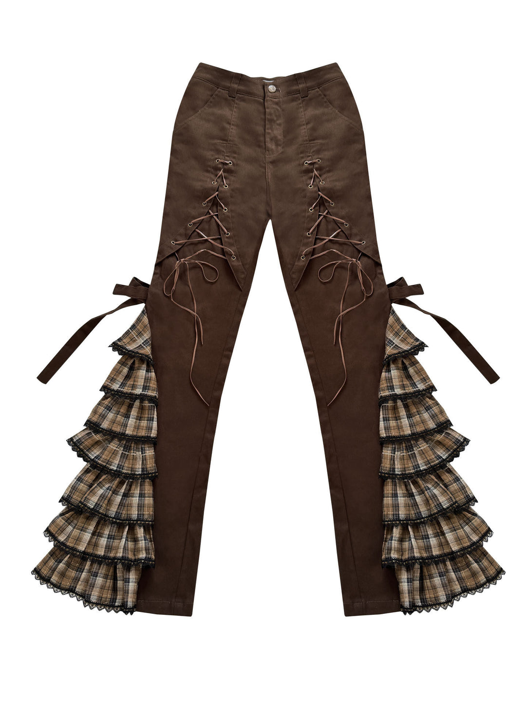 Plaid Ruffle Lace-Up Pants