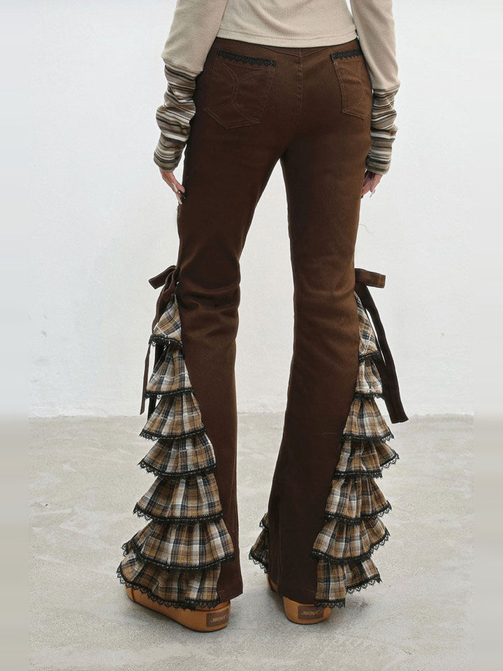Plaid Ruffle Lace-Up Pants