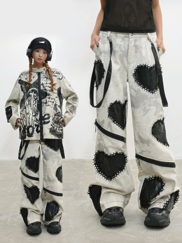 Punk Zipper-Detail Wide Leg Jeans