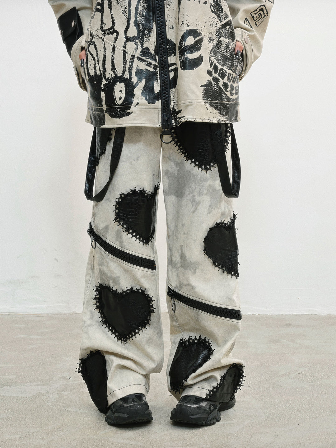 Punk Zipper-Detail Wide Leg Jeans