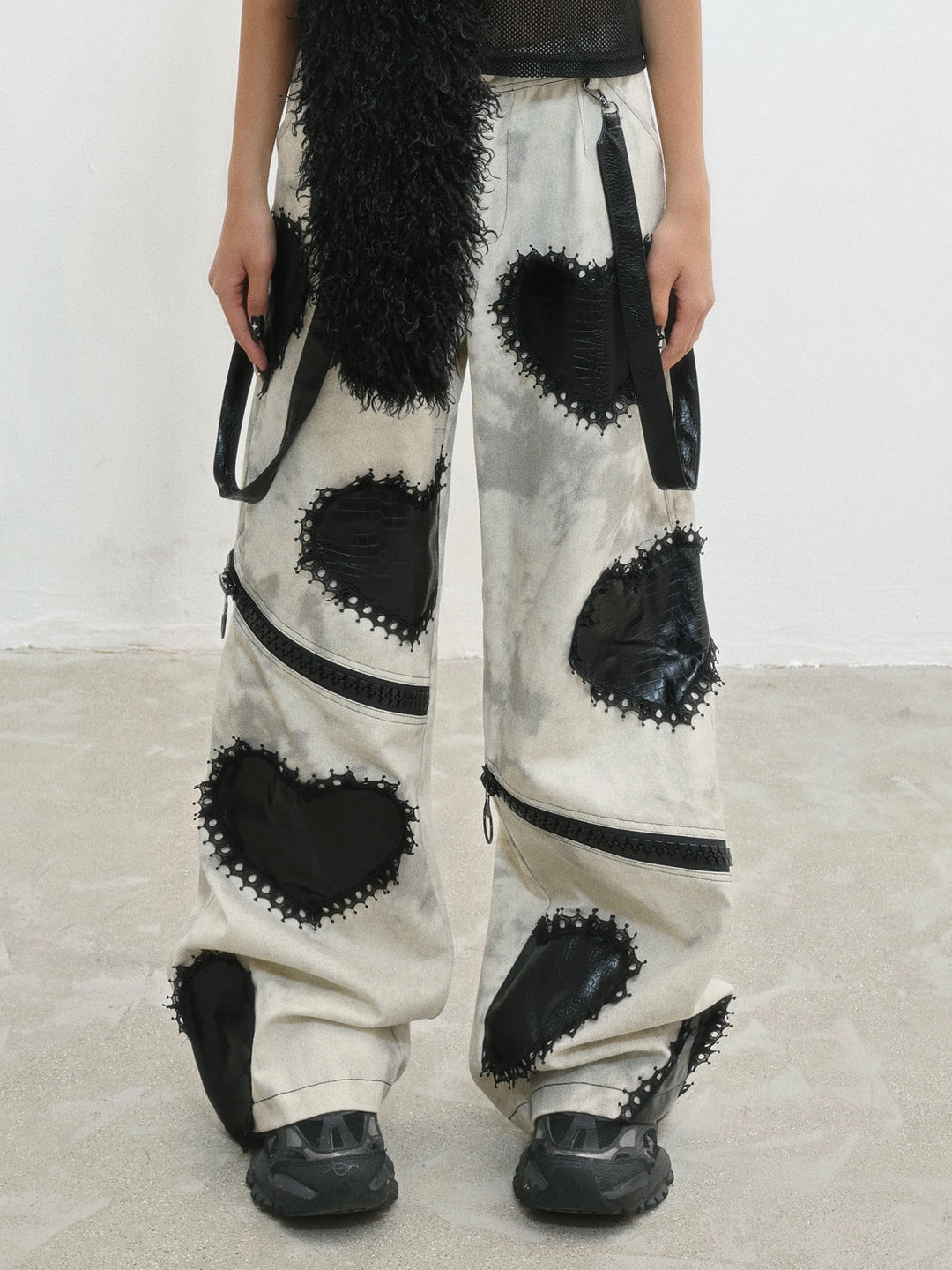 Punk Zipper-Detail Wide Leg Jeans