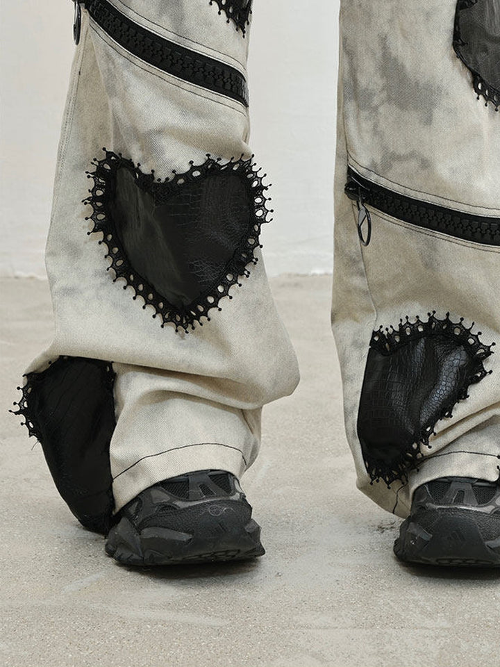 Punk Zipper-Detail Wide Leg Jeans
