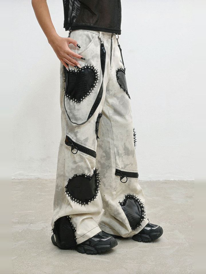Punk Zipper-Detail Wide Leg Jeans