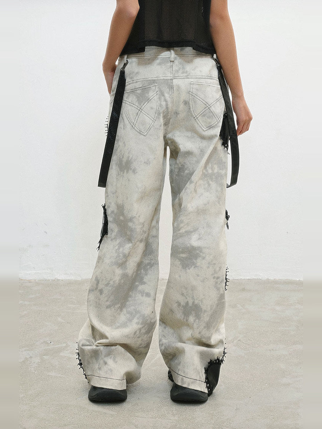 Punk Zipper-Detail Wide Leg Jeans