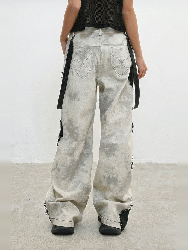 Punk Zipper-Detail Wide Leg Jeans